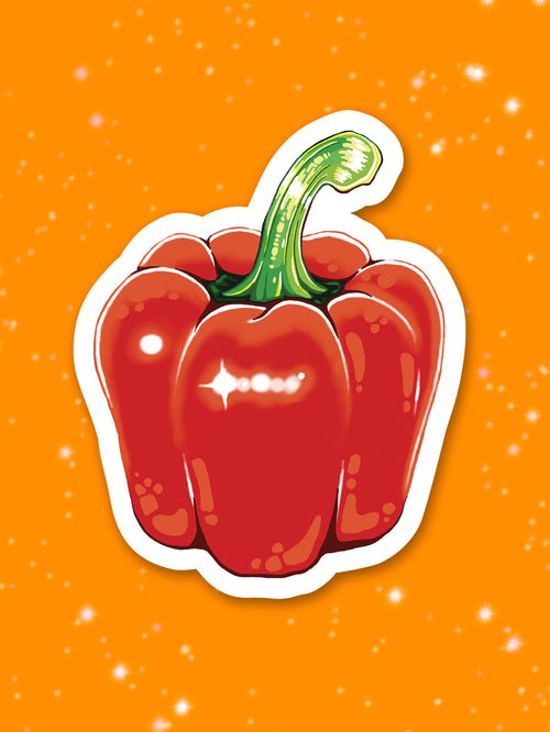 Illustration of a shiny red bell pepper on an orange background