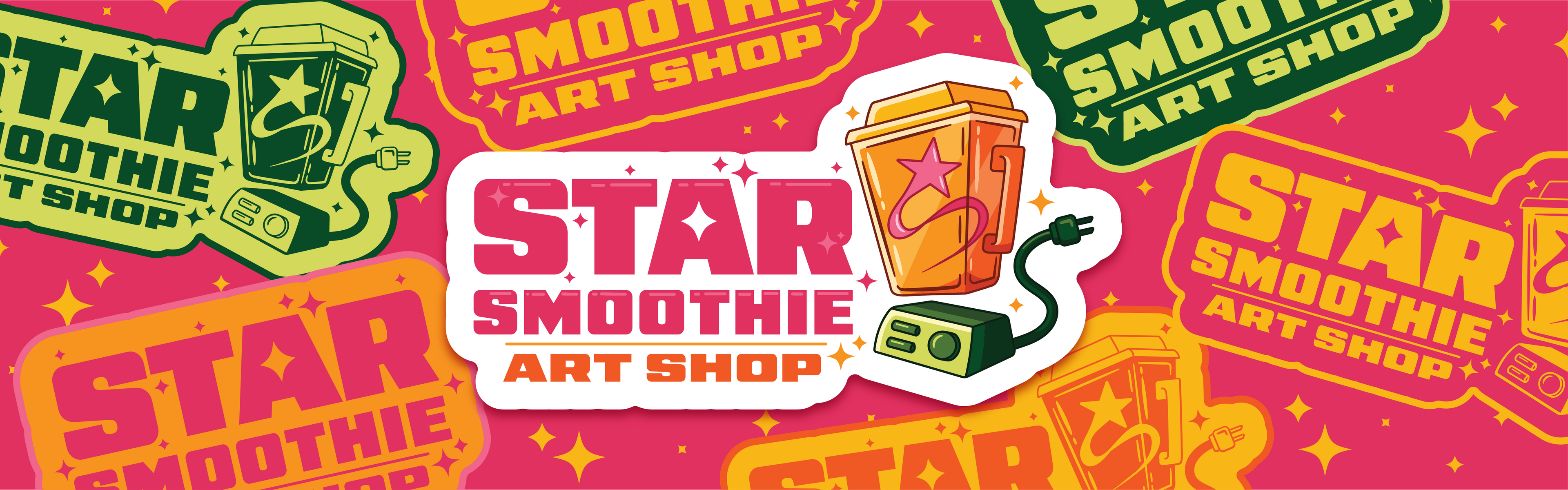 Star Smoothie Art Shop logo on a pink background with brand name and logo.