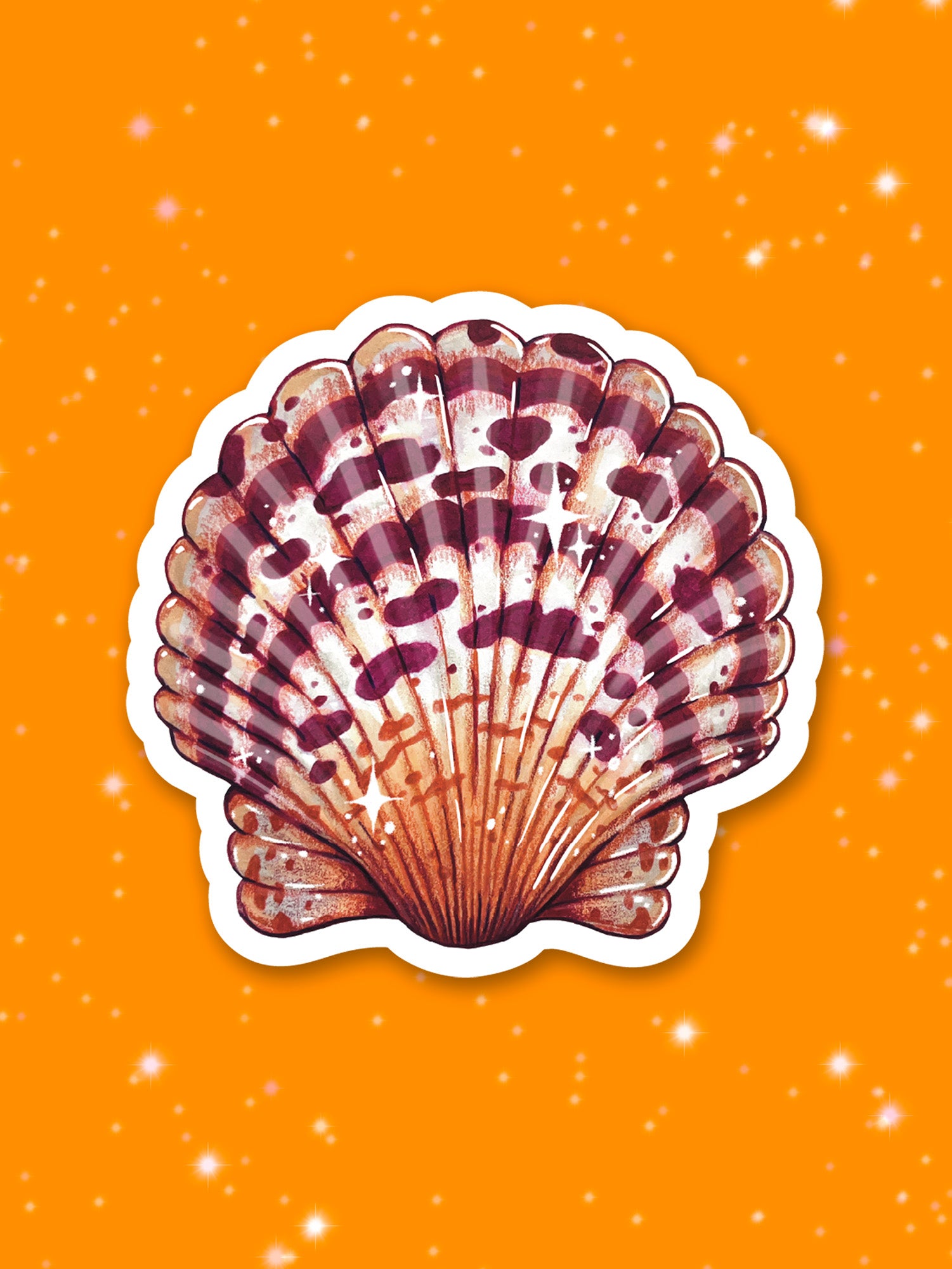 Illustration of a scallop shell on an orange background